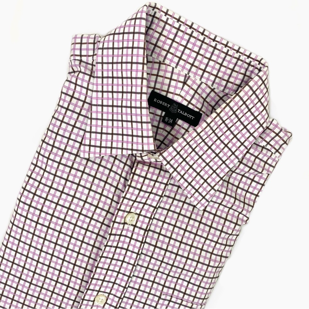 Robert Talbott Pink Grid Pattern Dress Shirt 16 - image 4